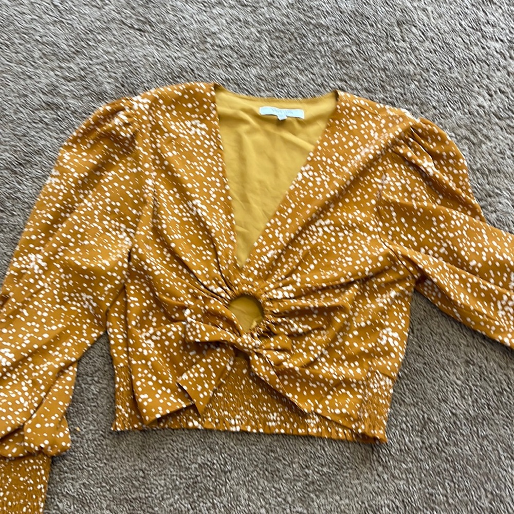 Vici Mustard and White Polka Dot Blouse